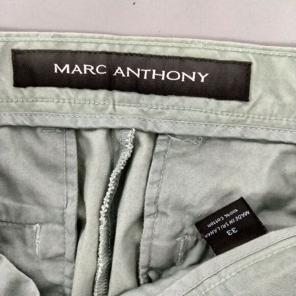 Marc Anthony Mens Size 33W x 31L Green Khanki Chino Flat Front Pants Workwear - Picture 10 of 11